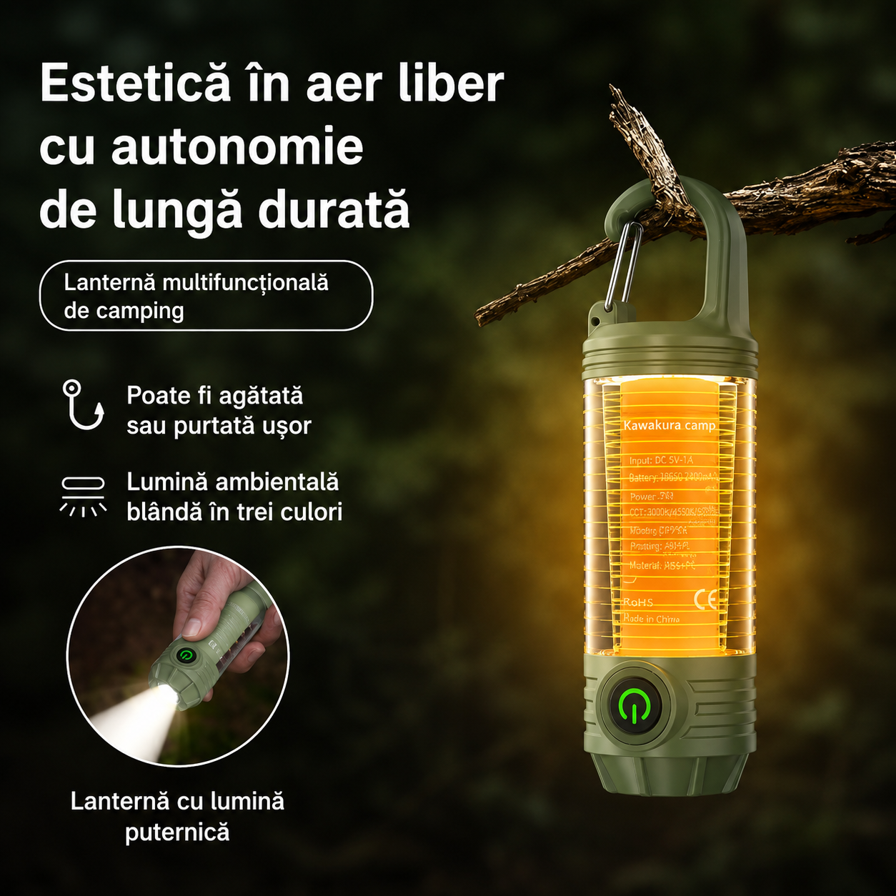 Lampă camping anti-țânțari, 4 moduri de iluminare